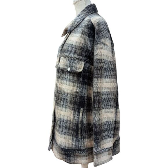 Gap Women's 2XL Wool Relaxed Shirt Jacket in neutral tan plaid - Picture 6 of 12